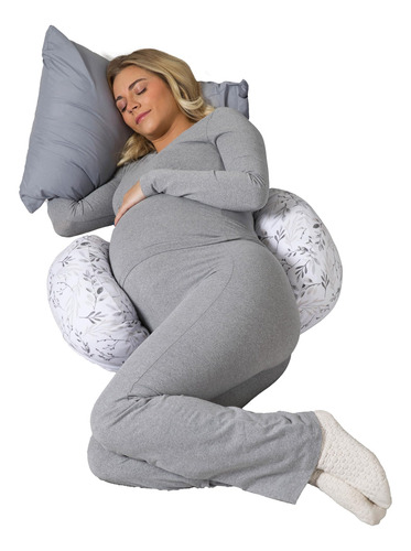 Almohada De Embarazo Portátil Para Dormir De Lado Hojas Grises Que Caen Nombre Del Diseño