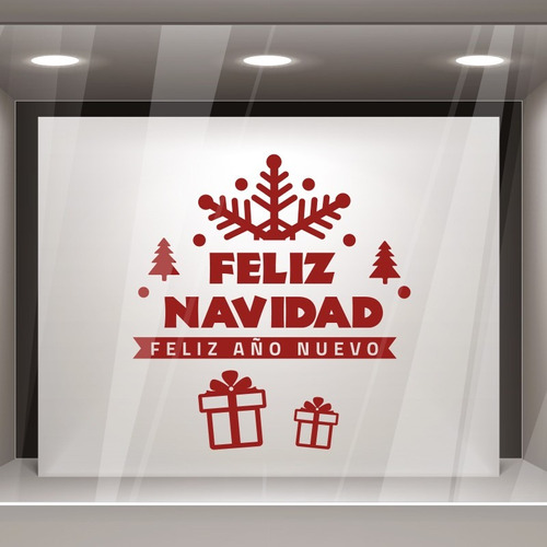 Vinilo Vidrieras Pared Navideños Feliz Año Nuevo 80x75cm