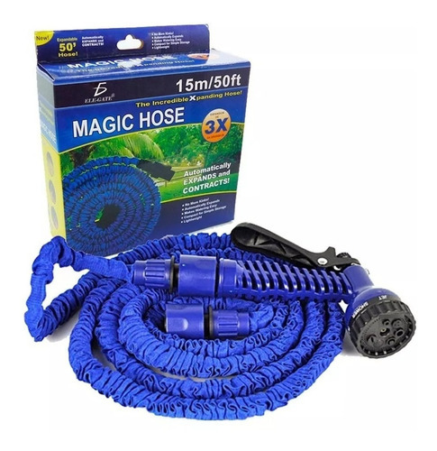 Manguera Expandible Flexible 15 Metros Con Aspersor Jardin Color Azul