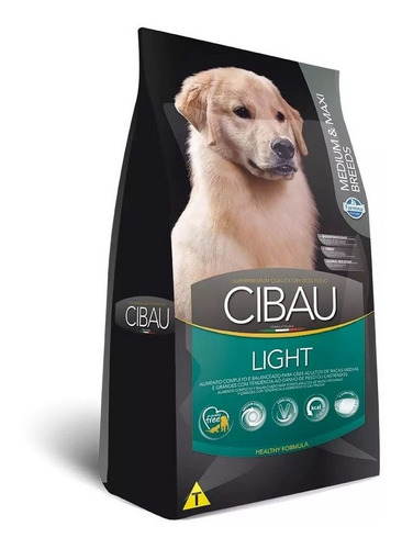 Cibau Ração Para Cães Adultos Raça Média & Maxi Light 12kg