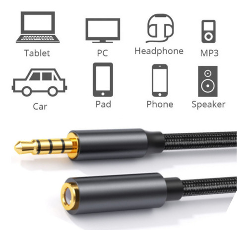 Cabo Extensão Áudio Fone P3 P2 4 Vias 3.5mm Macho / Fêmea 2m