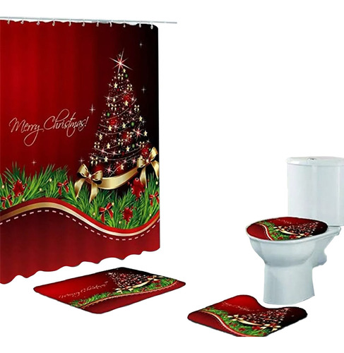 Set De Cortinas De Ducha Con Estampado Navideño Para Dec [u]