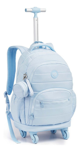 Mochila Rodinha 360º Juvenil Escolar Faculdade Feminina Cor Azul