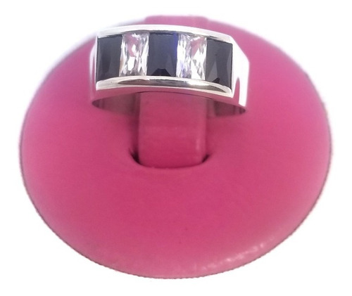 Anillo Para Mujer Circonita Blanca Negra Joya Plata 950