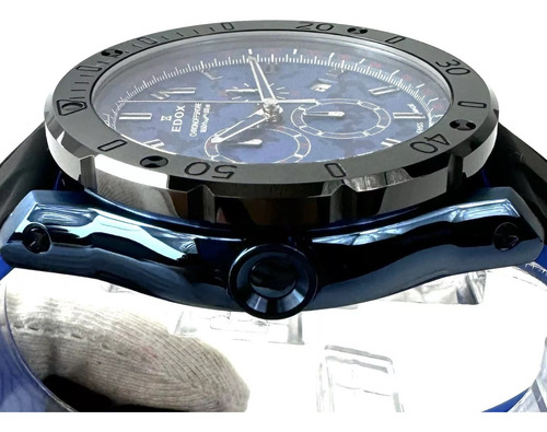 Estupendo Reloj Cronógrafo Suizo Edox . 500atm Negro Con Azul Negro Y Plata Azul Marino (Usado)