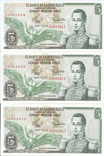comprar Colombia Trío Números Consecutivos, 5 Pesos 1 Enero 1981