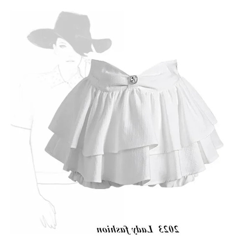 Falda Blanca Con Lazo Abullonado De Poliéster