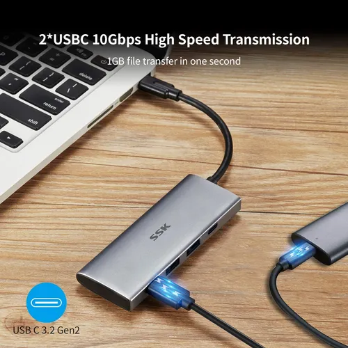 Ssk Hub Usb C De 10 Gbps, Adaptador Multipuerto 4 En 1 Super