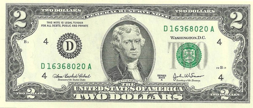 Billete Estados Unidos 2 Dolares Año 2009 Sin Circular