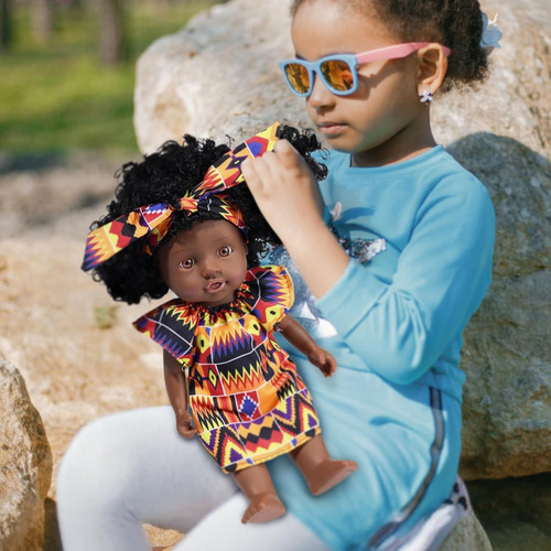 Muñeca Negra Bebé Gagaku 33 Cm Con Cabello Rizado