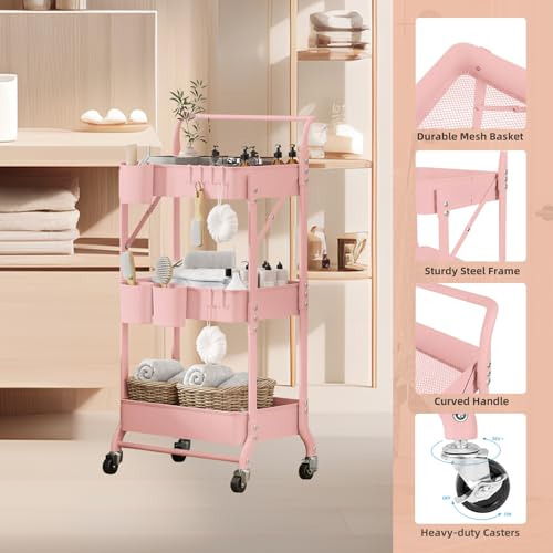 Carrito Utilitario Plegable De 3 Niveles Con Ruedas, Carrito