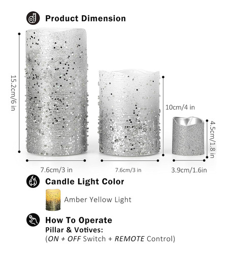 Velas Plateadas Sin Llama Control Remoto Furora Lighting