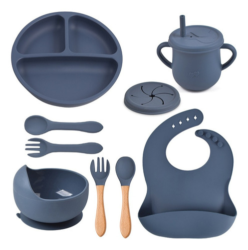 Set Alimentación Bebe Silicona Succión 8 Piezas Bpa Free