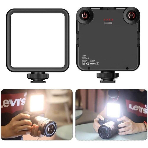 Iluminador Led Forte Recarregável C/ Encaixe Camera Ou Tripé Estrutura Classic Black Usb