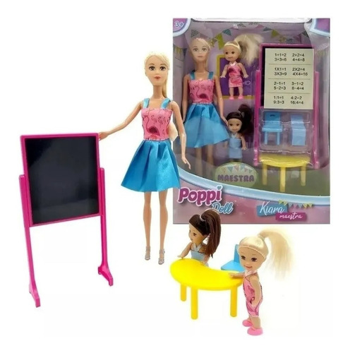 Imagen 1 de 5 de Muñeca Kiara Maestra Articulada Alumnas Pizarron Y Accesorio