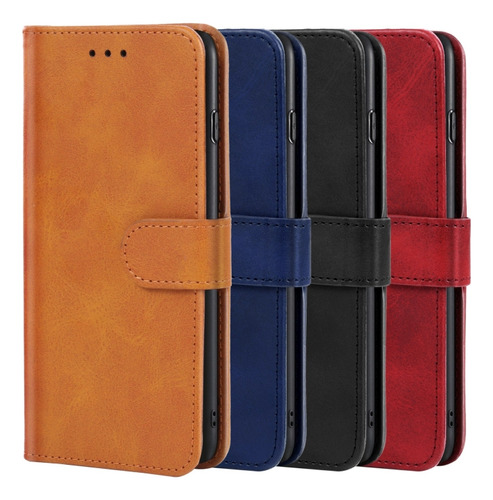 Funda De Teléfono De Cuero Negro Para Alcatel 7