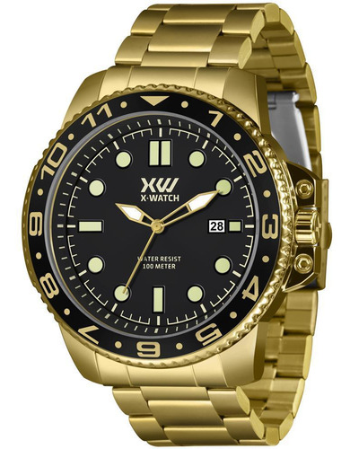 Relógio X-watch Masculino Oversized Dourado 57mm
