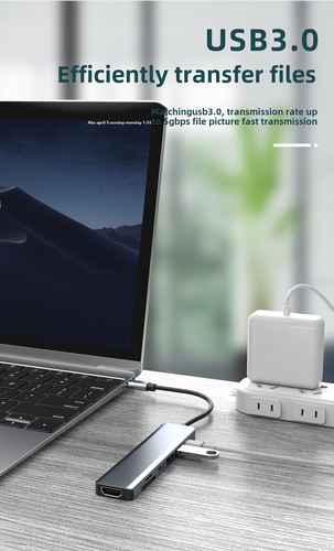 Estación De Acoplamiento 7 En 1 Tipo C Hub Pd Hdmi Usb Sd Tf