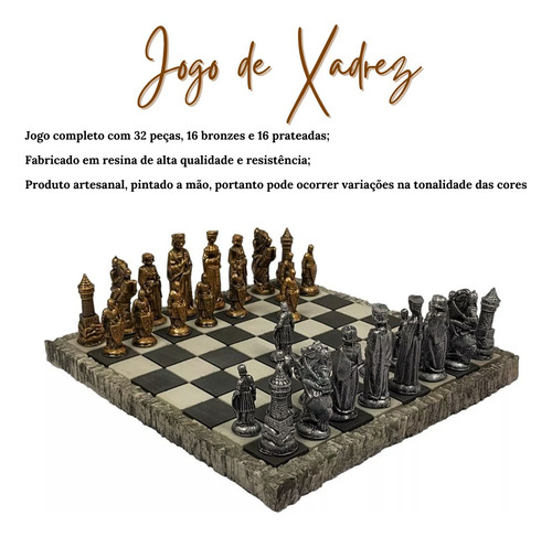 Jogo De Xadrez Dama Tabuleiro Medieval Com Peças Em Resina
