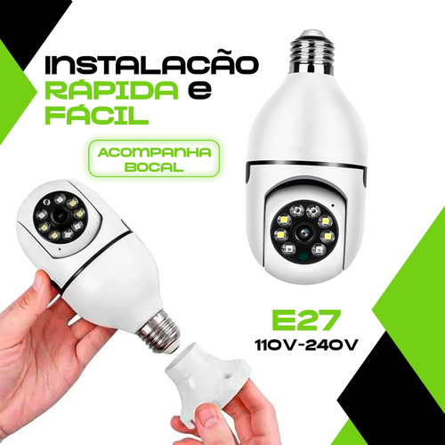 Câmera De Segurança Davely Lâmpada App Yoosee Com Visão Noturna Interna Externa Ip Wifi Espiã 360º Cor Branco