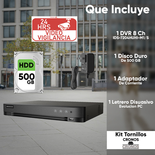 Hikvision Kit Dvr De 4 Chs Turbohd + 4 Ch Ip 8 Mp 4k + Disco Duro 500gb Modelo Ids-7204huhi-plus+500 / Tecnología Acusense Evita Falsas Alarmas Y Audio Por Coaxitron / Detección De Movimiento Cctv