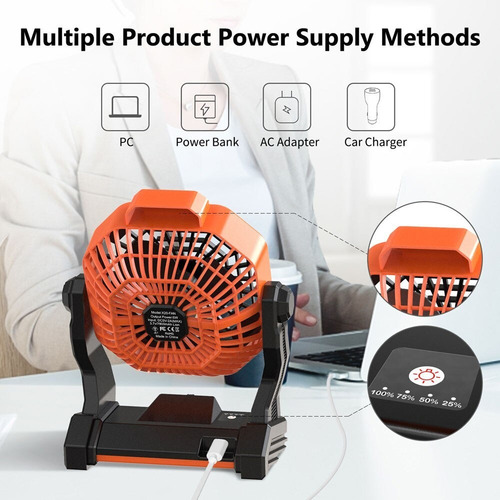 D Ventilador De Acampamento Portátil Com Luz Led