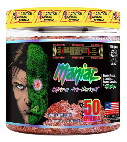 Maniac Terror Labz Pre Entreno Pre Workout Sabor Watermelon 300 g