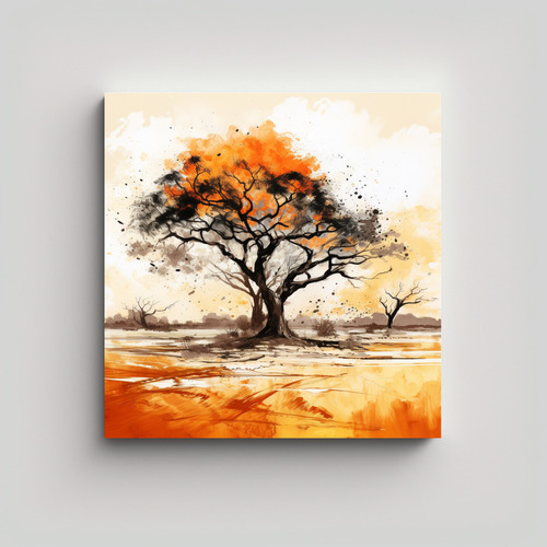 70x70cm Cuadro Simetría Árbol En Sabana Y Desierto Flores