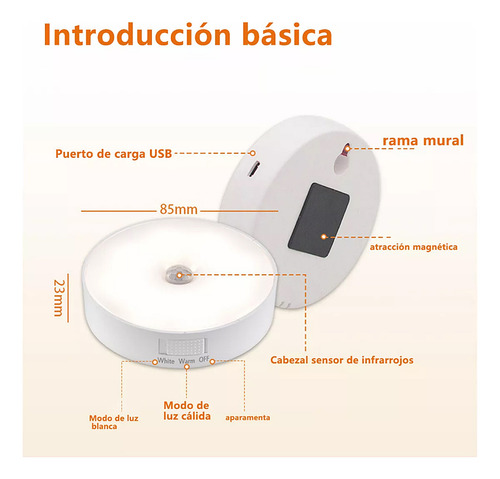 Luz Noche Lámpara Pared Focos Led Clóset Recargable Usb 6pzs Cesar®