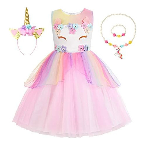 Vestido De Fiesta De Unicornio Niñas Pequeñas Conjunt...