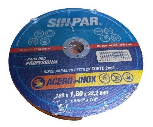 Disco De Corte Acero+inoxidable 180 X 1.8mm Sin Par X 10unid