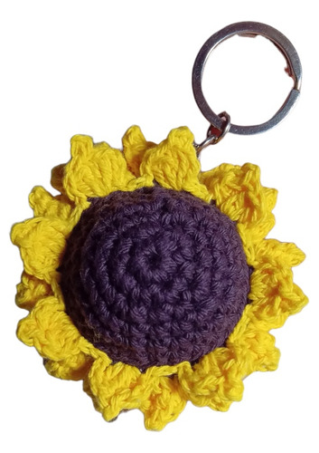 Llavero Girasol Tejido Crochet. Flores Amarillas. Unidad 