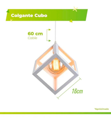 Lampara Colgante Cubo Iluminación Minimalista Ferrolux