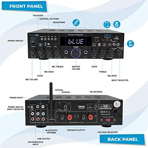 Pyle Amplificador Estéreo Inalámbrico Bluetooth Para El De W