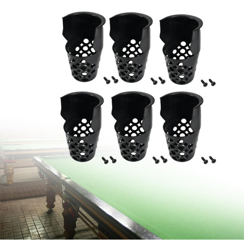 6 Bolsillos Para Mesa De Billar Con Tornillos, Color Negro,