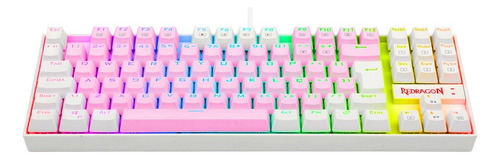 Teclado Mecânico Redragon Kumara Rosa Com Branco Switch Blue