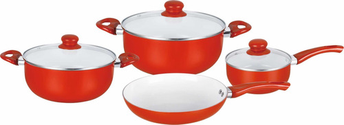 Baterías De Cocina De 7 Piezas Aluminio-cerámica Color Rojo