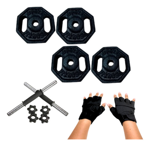 Barra Recta Discos Pesa Guantes+ Manubrio Pvc Set Pack 4kg