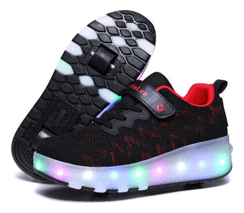 Tenis Patin Led Con 2 Ruedas. Zapato Patin Luces Carga Usb