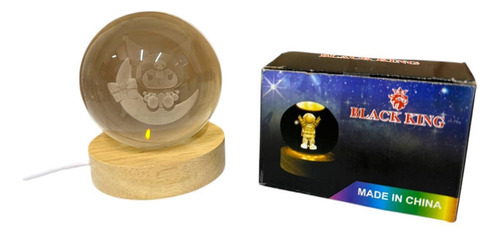 Luz De Noche Esfera De Cristal 3d Led Usb Escritorio 6cm Madera Kuromi 2 Luz Violeta
