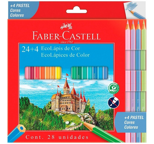 Lapices De Colores Faber Castell X 24 Largos + 4 Pastel = 28