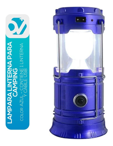 Lampara Linterna Para Camping Solar Recargable Multiple Color Azul