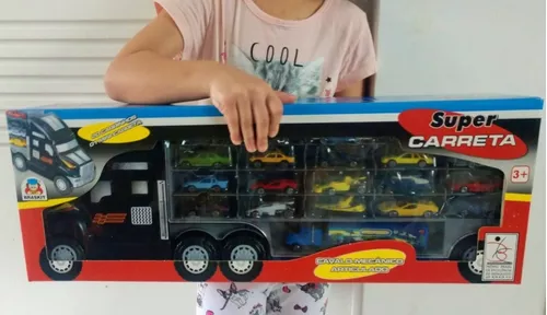 Caminhão Brinquedo Infantil Cegonha Miniatura + 2 Carrinhos