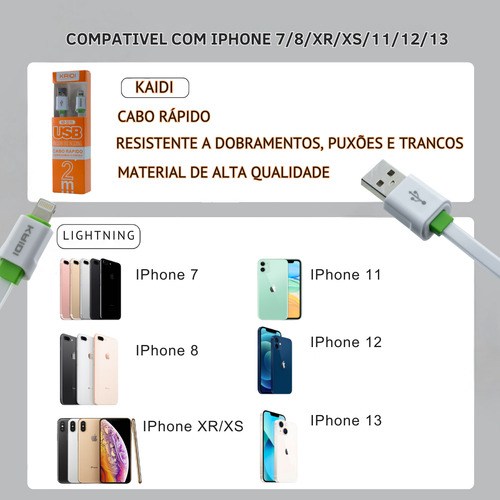 Cabo Kaidi Usb 327 Compativel iPhone 7/8/9/xr/xs/11/12/13/14