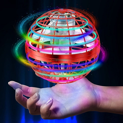 Flying Spinner Ball LED Drone UFO, juguete Fidget Boomerang, color rojo