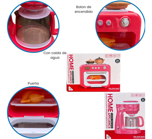 Set Juguete Cocinita Cafetera Y Hornito Chef Cocina Sonido Rosa