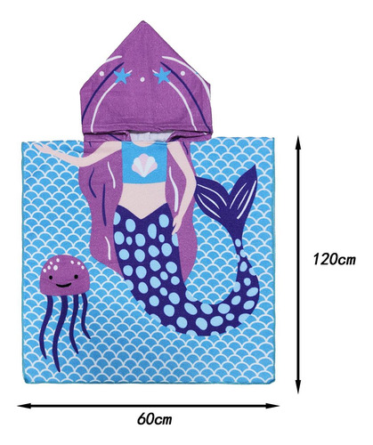 Toalla De Playa Para Niños Con Capucha, Sirena Morada