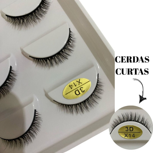 Cartela Com 5 Pares De Cílios Postiços 3d X14 Cerdas Curtas