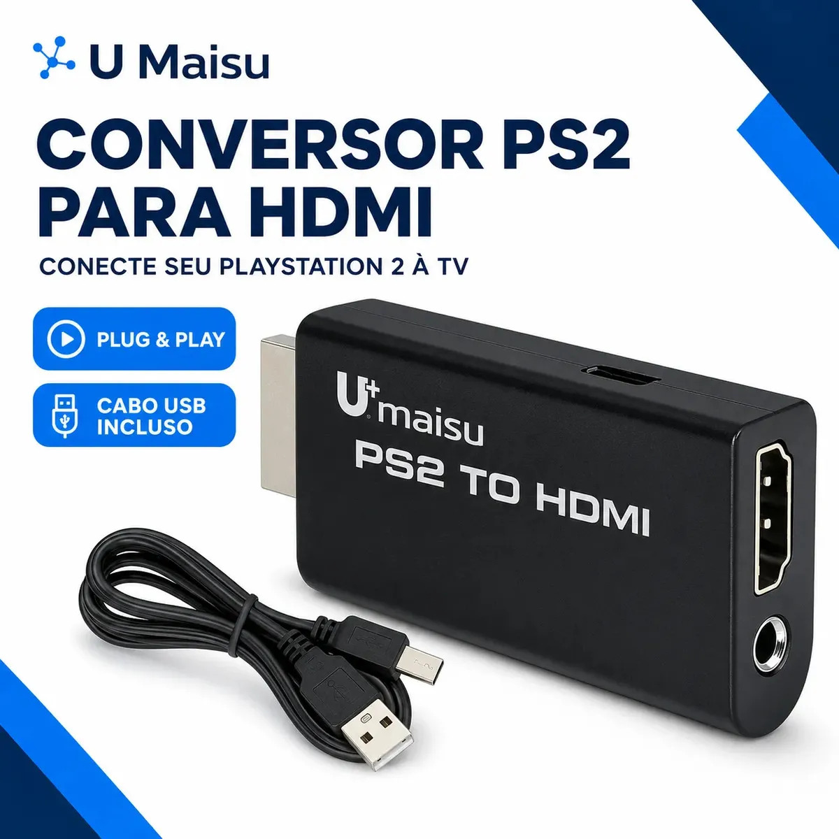 Adaptador De Vídeo Ps2 Para Hdmi Full Hd 1080p Tv Monitor Conversor Adaptador Hdmi Ps2 - U Maisu