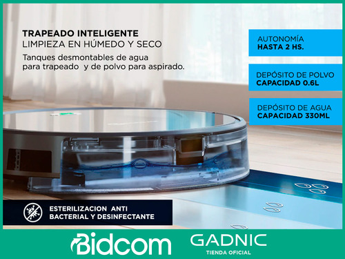 Imagen 5 de 9 de Aspiradora Robot Inteligente Silenciosa Gadnic Trapeadora